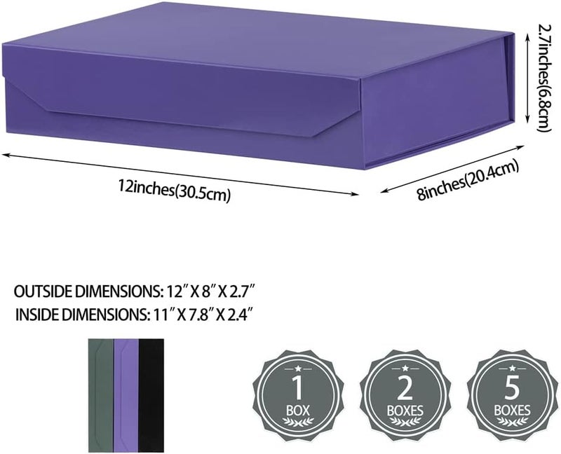 PACKGILO 1 Pack Purple Gift Box with Lids Small 12 x 8 x 2.7 Inches Clothes Gift Boxes for Presents Shirt Gift Boxes with Ribbon Magnetic Gift Box Bulk Cute Box for Packaging (Glossy Surface) - Image 4